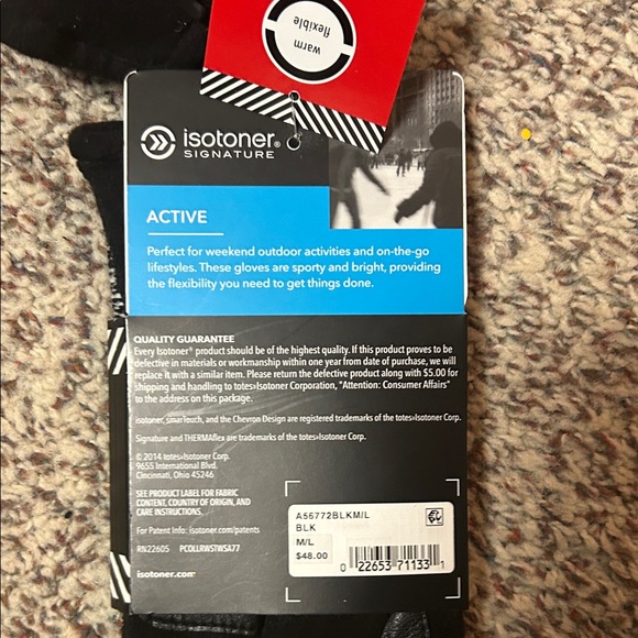 New Isotoner Signature Active Knit Gloves - Black and Gray - Picture 6 of 7